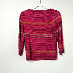 Ruby Rd Top Petites S PS Pink Brown Stripes Pullover 3/4 Sleeve Boat Neck - Picture 1 of 10