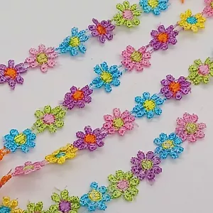 Multicoloured Guipure Embroidered Daisy Trim/Lace (13mm Width) per 2 metres🇬🇧 - Picture 1 of 11