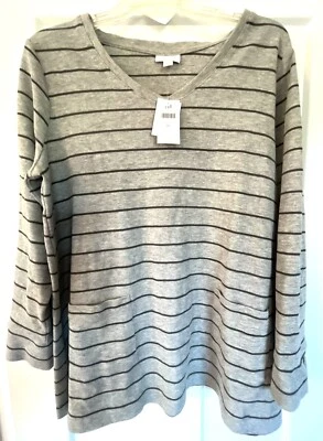NUEVO CON ETIQUETAS J. Jill XL Gris Rayas Cuello en V Tejido Bolsillo Túnica Top NUEVO Foto 1 de 4