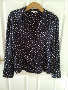 VINCE SILK womens silk blouse dark blue marine blue Size M classic Polka dot - Picture 1 of 5