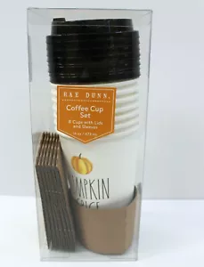 Rae Dunn PUMPKIN SPICE Disposable Coffee Cups 16 oz Lids Sleeves Set of 8 - Picture 1 of 4