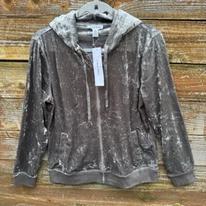 NWT Calvin Klein Silver Velour Hoodie Size Medium - Picture 1 of 6