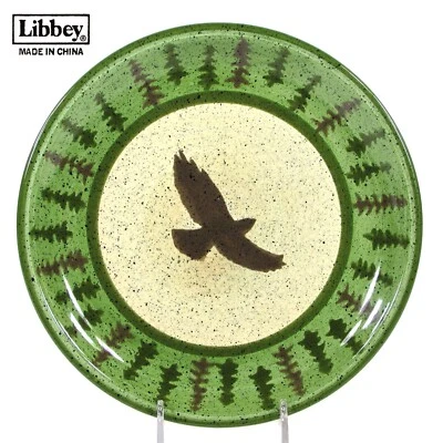 Libbey RUSTIC LODGE - EAGLE HAWK 8.5" Salad Plate Green Brown Pine Tree Speckled - Image 1 of 4