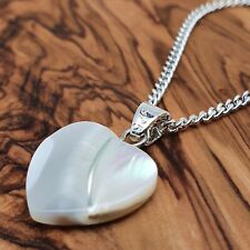 White Heart Shell Necklace Natural Mother Of Pearl Small Pendant Silver Plated