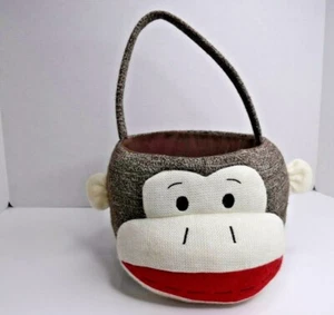 Dan Dee Sock Monkey Brown Plush Knit Basket with Strap Handle  - Picture 1 of 8