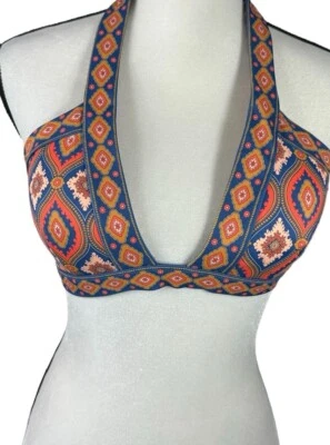 NWT Boden Bikini Swimsuit Top Only Halter Tie Neck Sz 8 Paisley Blue Gold Orange - Image 1 of 4