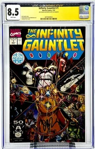 Infinity Gauntlet # 1 CGC JSA SIGNATURE SERIES 8.5 WP THANOS STARLIN CLEAR CASE - Picture 1 of 8