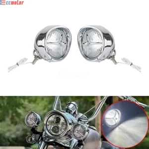 Pair 4.5" LED Fog Passing Light Chrome Housing For Harley Street Electra Glide - Picture 1 of 8