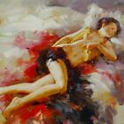 Handpainted Art Oil Painting Wall Decor Canvas,Bedroom, Bed, Girl 24×24"