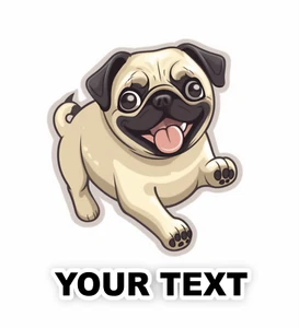 Set of 2 Pug Decal Stickers with Free Custom Text - Foto 1 di 5