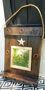 Handcrafted Farmhouse Decor Reclaimed Rustic Barn Wood Art Wall Mirror - Picture 1 of 8