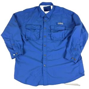 Bimini Bay Vented Fishing Shirt Mens Large Long Sleeve Blue Mesh Pockets Pfg - Picture 1 of 11