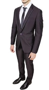 HERREN ANZUG TAILLIERT BORDEAUX SLIM FIT TAILLIERT SMOKING ELEGANT SATIN - Bild 1 von 5