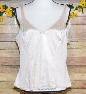 复古 JCPenny JCP 腮红粉色尼龙吊带背心蕾丝装饰尺寸 40 L — 第 1/4 张图片