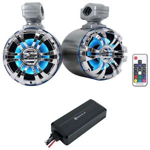 (2) Rockville 5.25" LED Metal Tower Speakers+Bluetooth Amplifier For ATV/UTV/RZR - Picture 1 of 12