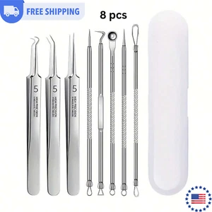 10pcs Blackhead Remover & Pimple Popper Kit – Stainless Acne Tool Set - Picture 1 of 11