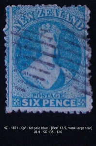 New Zealand- QV - 1871 - 6d pale blue - ULH - SG 136 - Picture 1 of 2