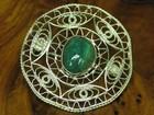 925 Argento Sterling Spilla Con Verde Turchese Ricoperto / Fatto a Mano / 3,6g