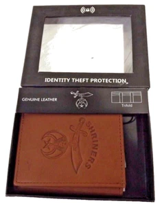 Embossed SHRINERS" TRI-FOLD WALLET TAN IdentIty Theft Protection In Box  NEW - Picture 1 of 9