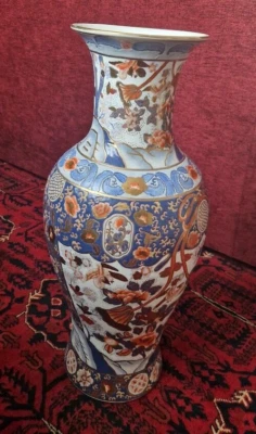 Large oriental floor vase/umbrella stand, hand painted and gilded, VGC - Image 1 of 4