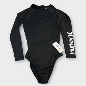 Hurley Surf One Piece Swimsuit Women M Long Sleeve Black Pull Zip Rash Guard NWT - Picture 1 of 11