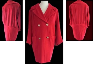 Vintage c1960 Red All Wool designer cocoon double breasted 3/4 coat - Picture 1 of 12