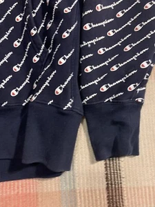 Champion Pullover Hoodie Blue Sweatshirt Reverse Weave All Over Print Large!!! - Picture 1 of 8