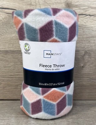 MAINSTAYS Throw Blanket 50x60" Fleece Geometric Multi-Color Home/Bedroom Decor - Image 1 of 4