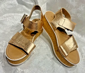 NEXT Leather Rose Gold Forever Comfort 5cms Wedge Sandals UK3.5 EU36 Worn once - Picture 1 of 14