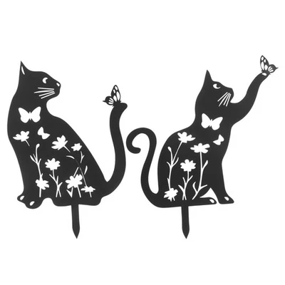  2 Pcs Garden Animal Ornaments Cat Metal Yard Sculptures Lawn Decor - Image 1 of 4