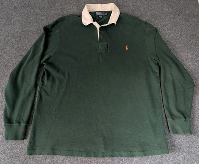 Vintage Polo Ralph Lauren Rugby Shirt LS Men's XLT Tall Green Orange Pony - Image 1 of 4