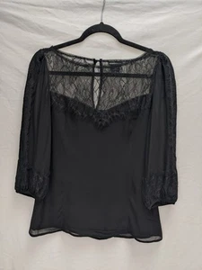 VTG Moda International Victorias Secret Black Silk Lace Blouse Top Size XS - Picture 1 of 14