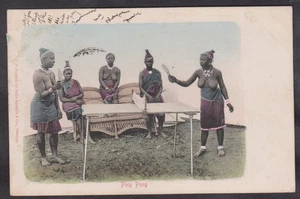 VINTAGE POSTCARD OF SOUTH AFRICAN WOMEN PLAYING PING PONG TOPLESS/RIQUE - Picture 1 of 2