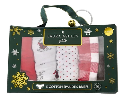 Laura Ashley Girls Christmas Underwear Size L 10/12 5 Pair Cotton Spandex Briefs - Image 1 of 4