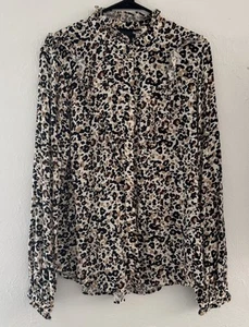 Maeve Anthropologie Womens Size 12 Katia Ruffled Leopard Button Up Shirt Top - Picture 1 of 4
