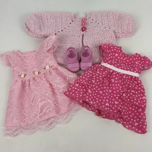 Dollie & Me + Handmade 18” Doll Party Dresses Puff Sleeve Crochet Sweater Shoes - Picture 1 of 7