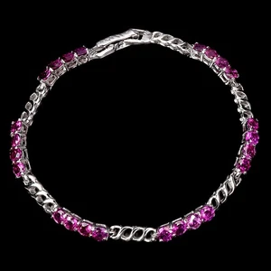 925 Sterling Silver Bracelet Round Rhodolite Garnet 3.5mm Gemstone Jewelry 7.5in - Picture 1 of 14