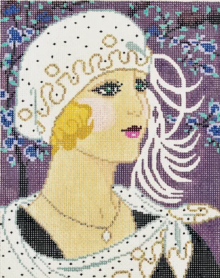 Needlepoint Handpainted Lee Girl with White Hat 8x10 - Image 1 of 4