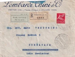 XX34-DESTINAZIONE IMPERIALE-10 £ P.Flugpost Racc. da Firenze X Indie Hollandrad - Picture 1 of 2