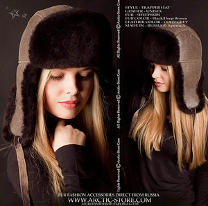 ArktikA Fur ® Russian Ushanka Sheepskin Trapper Hat COLD GREY BLACK Fur Unisex - Picture 1 of 4