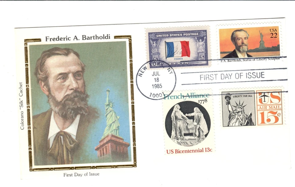 #2147 1985 FDC 22-cent Frederic A. Bartholdi Colorado Silk cachet - Image 1 of 1