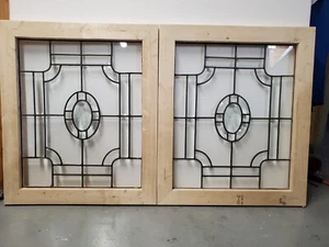 ANTIQUE AMERICAN BEVELED GLASS WINDOW PAIR ARCHITECTURAL SALVAGE - Picture 1 of 6