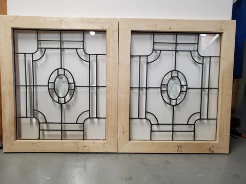 ANTIQUE AMERICAN BEVELED GLASS WINDOW  PAIR ARCHITECTURAL SALVAGE Cover