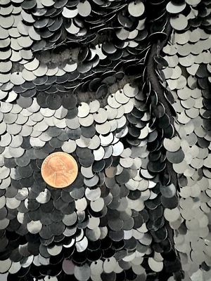 1 yard jet black sequin paillette sequins on silk chiffon ~ designer fabric - Image 1 of 4
