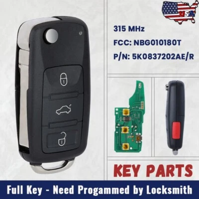 Mando a distancia para Volkswagen Golf GTI Jetta Touareg Tiguan 2011-2018 315 MHz Foto 1 de 4