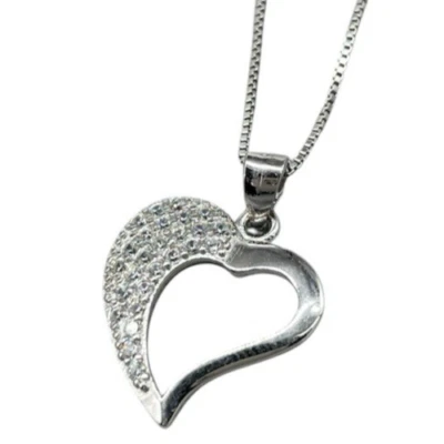 COLLANA FEMMINILE CUORE ARGENTO 925 LACCIO VENEZIANA E CHARM BRILLANTE FIRMATA - Immagine 1 di 4