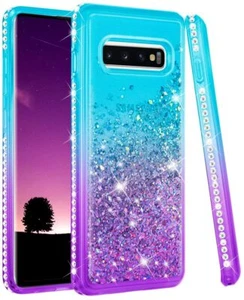Galaxy S10 5G Liquid Treibsand Shiny Bling Diamond Hülle; Teal und Lila - Bild 1 von 5