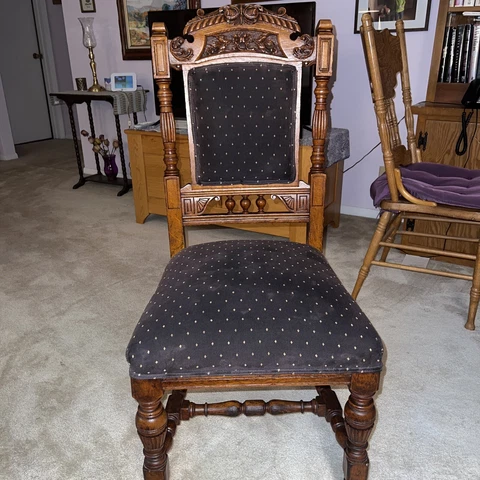 Set 3  ChairAntique French Carved Oak Dining Side Renaissance  Floral Cover