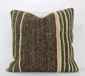 Decorative Turkish Brown Beige Kilim Pillow Cover 24" Vintage Large Kilim Pillow - Picture 1 of 9