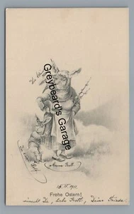Sketch Anthropomorphic Dressed Bunny Rabbit Mom and Baby EASTER Vintage Postcard - Picture 1 of 2
